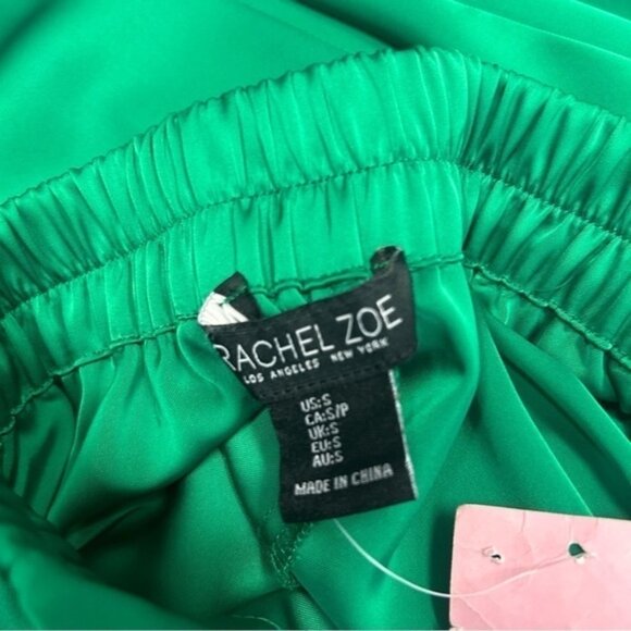 Rachel Zoe green satin effect flowy high waisted pull on trouser dress pants S - Picture 3 of 10